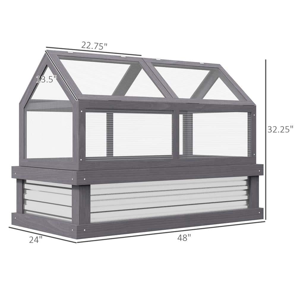 48 in.x24 in.x32.25 in. Fir Wood, PC Board Gray Cold Frame GREENHOUSE - Hercitys