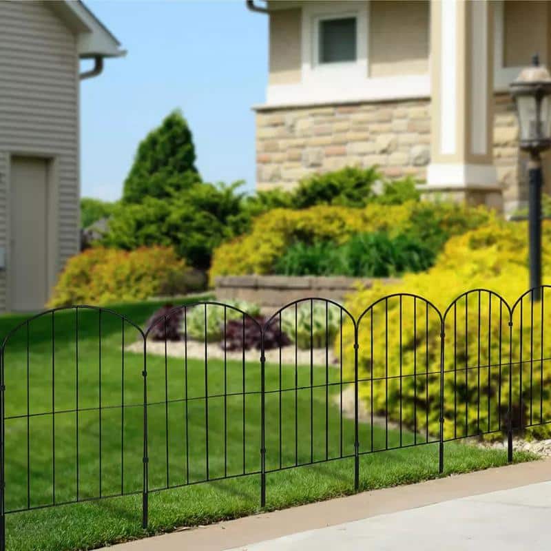 13 in. H x 23.6 in. W Black Metal Arched Garden Fence (10-Pack) - Hercitys