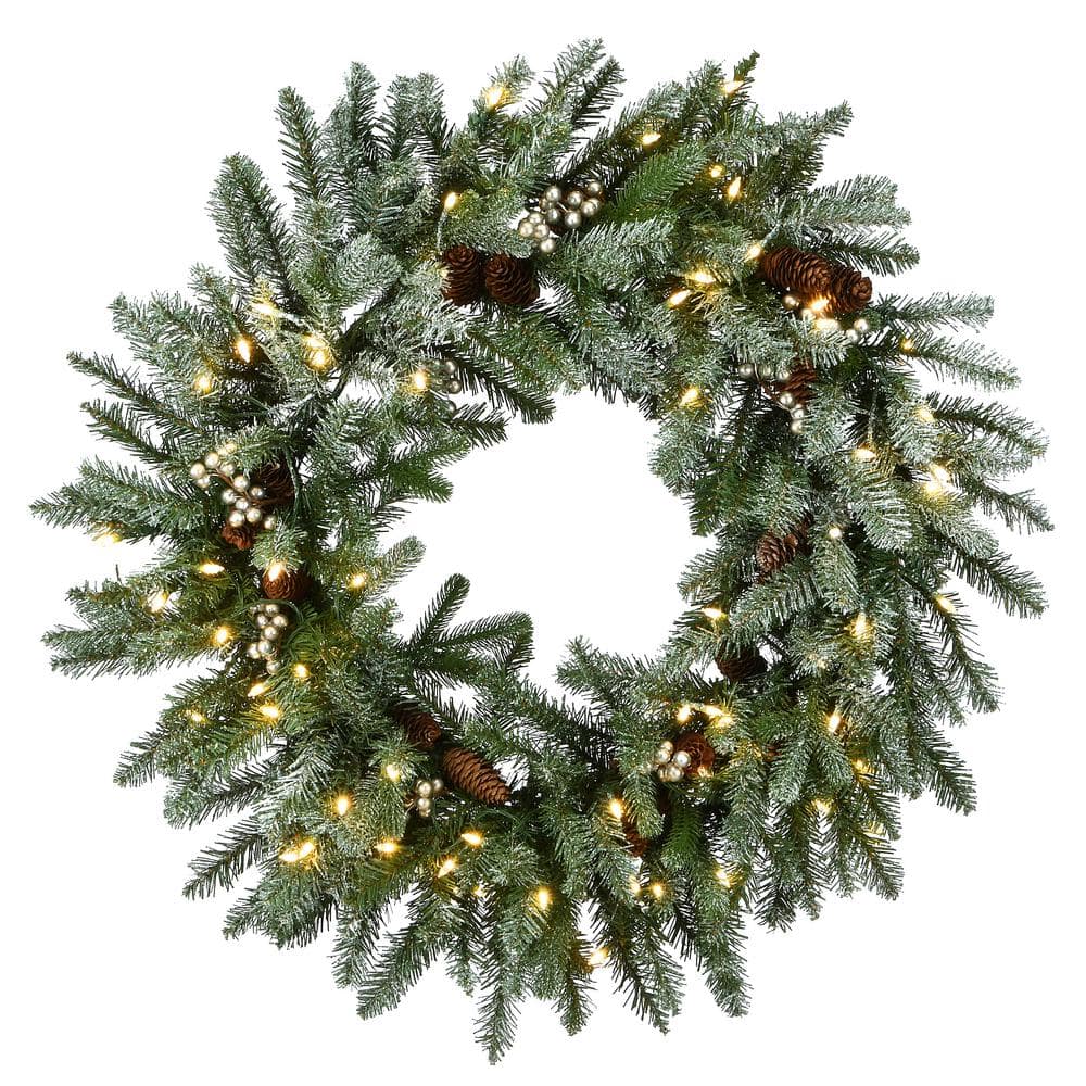 30 in. Snowy Morgan Spruce LED Artificial Christmas Wreath with Twinkly Lights - Hercitys
