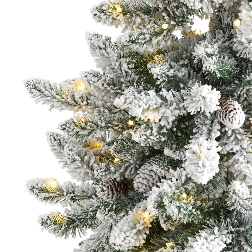5 ft. Pre-Lit Flocked Livingston Fir Artificial Christmas Tree with Pine Cones and 200 Clear Warm LED Lights - Hercitys