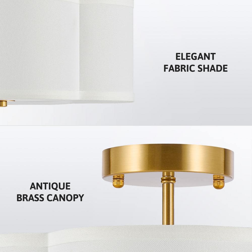 12.6 in. 4-Light Fabric Semi Flush Mount Ceiling Light Fixture with Fabric Shade, Acrylic Diffuser and E26 Bases - Hercitys