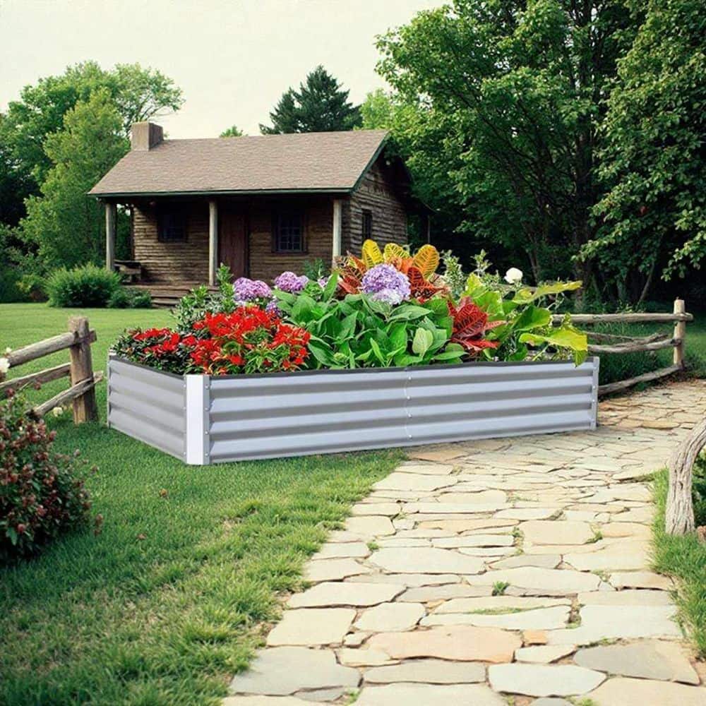 5.9 ft. x 2.95 ft. x 0.98 ft. Silver Steel Raised Garden Bed for Flowers, Planters, Vegetables, Herb - Hercitys