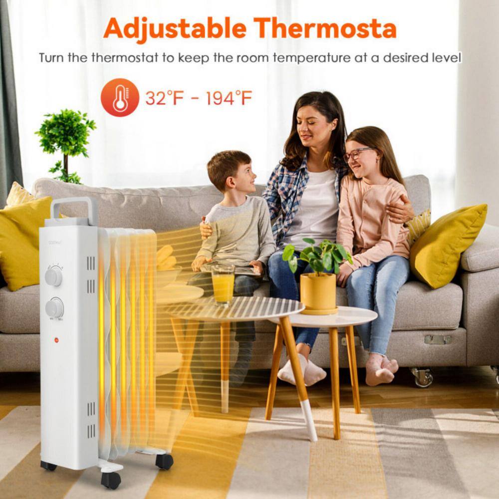1500-Watt Oil Filled Space Heater ETL/UL Certificated Radiant Space Heater with 4 Wheels, 3-Level Heat, Foldable Handle - Hercitys