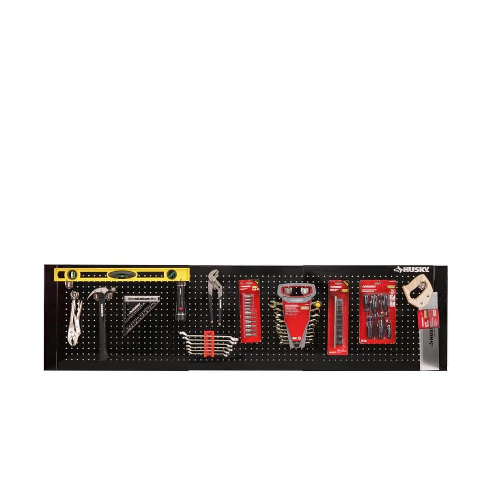 52 in. W to 72 in. W Gloss Black Adjustable Pegboard - Hercitys