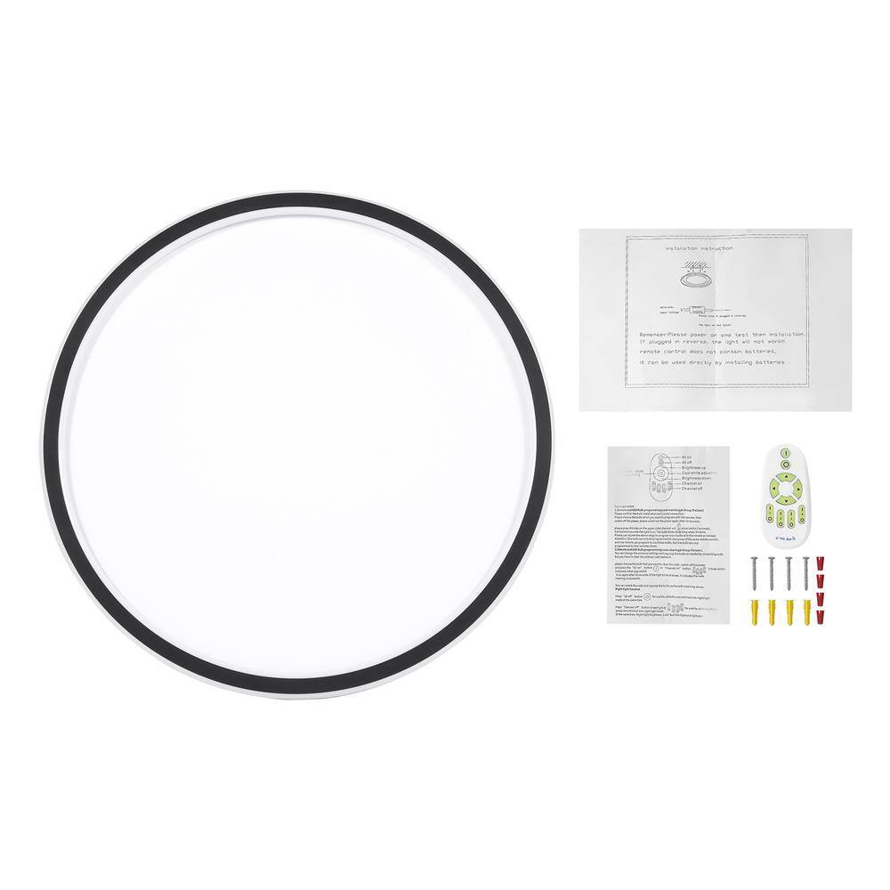 20 in. 1-Light Modern Simple Geometry Black LED Flush Mount Ceiling Light - Hercitys