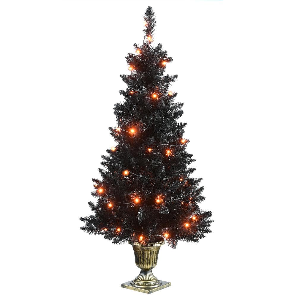 4 ft. Black Entrance Tree with String of Orange Lights - Hercitys