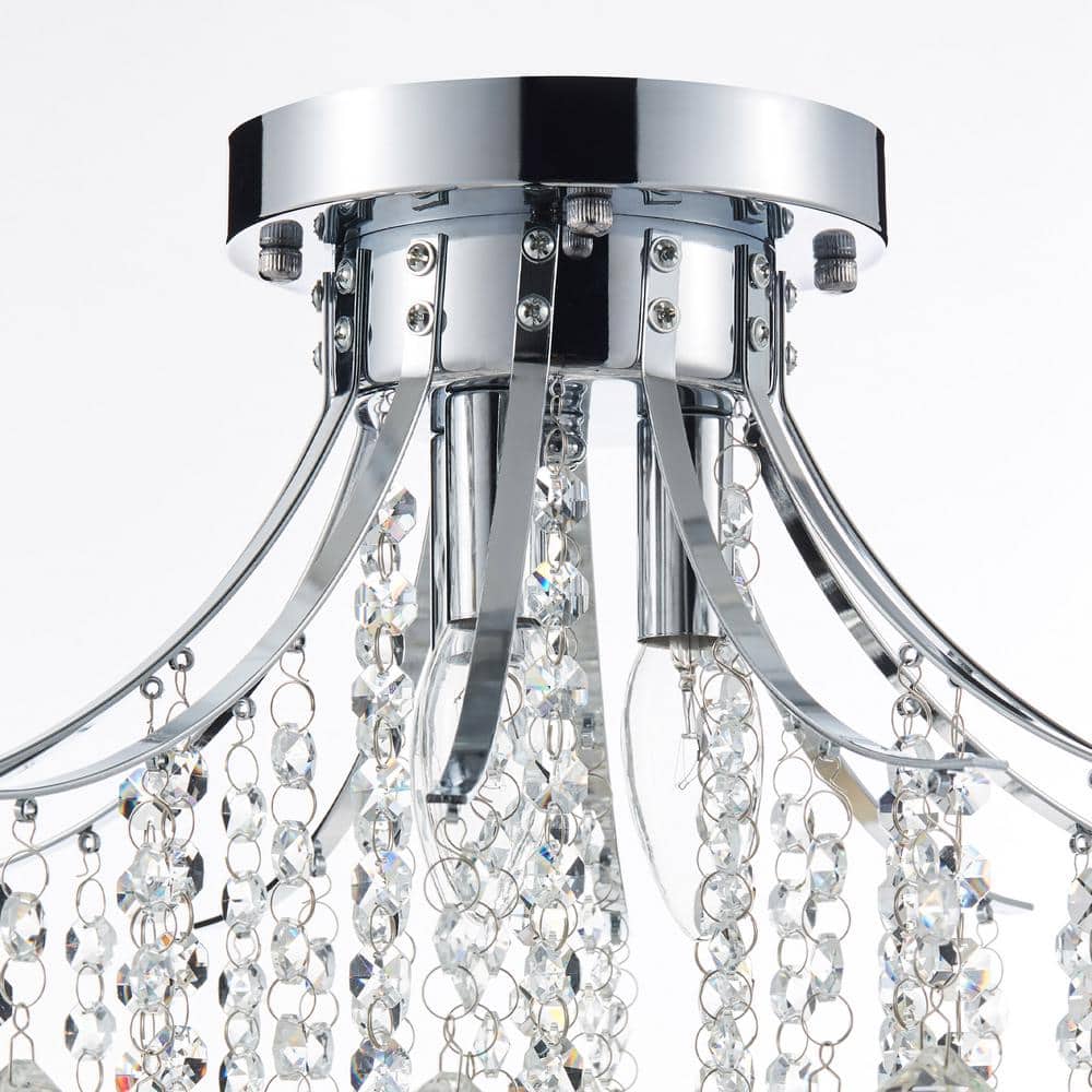 3-Light Chrome Flush Mount with Crystal Shade - Hercitys