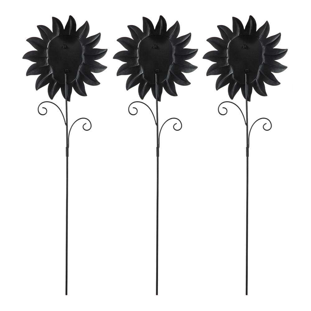 24 in. H Halloween Metal Sunflower Skulls Glow-In-Dark Yard Stake (Set of 3) - Hercitys