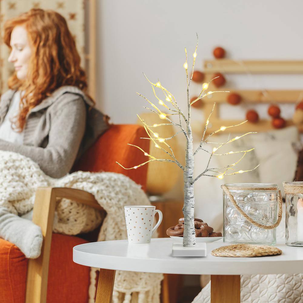 2 ft. Pre-Lit White Twig Birch Tree Battery Powered for Christmas Set of 2 - Hercitys