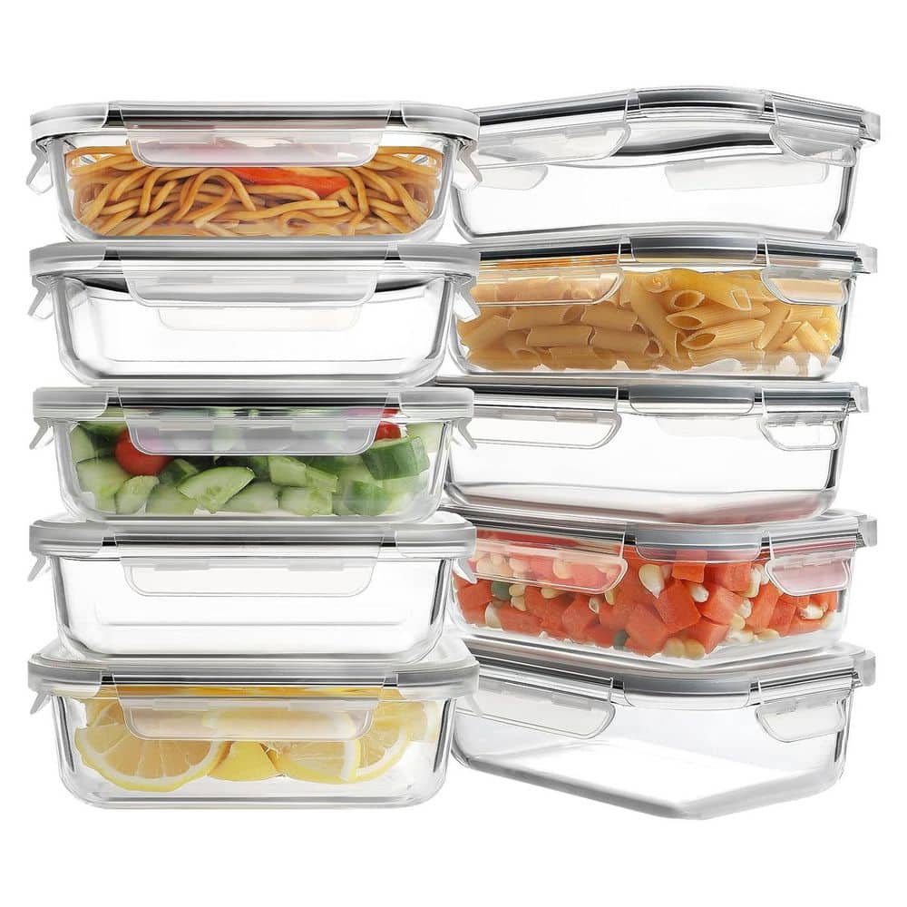 10 Pack Glass Meal Prep Containers with Lids Airtight BPA-Free Leak Proof 22oz Food Storage Bento Boxes Grey - Hercitys