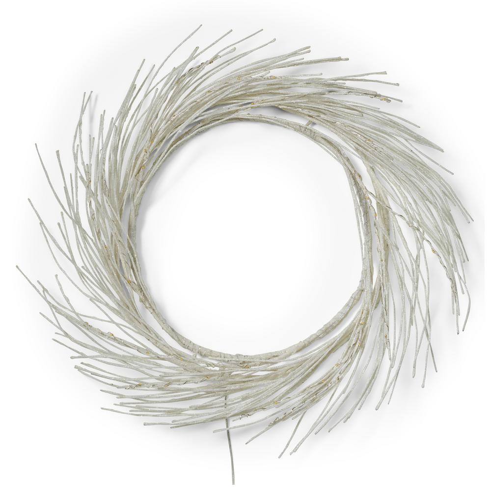 24 in. Dove White Glitter Battery Operated Pre-Lit Warm White LED Artificial Christmas Wreath - Hercitys