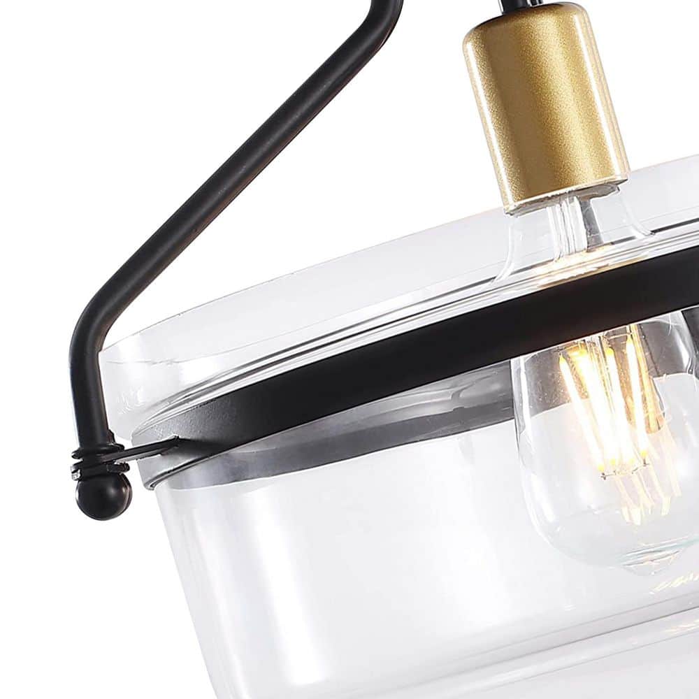 13.3 in. 1-Light Black Modern Semi-Flush Mount Ceiling Light with Glass Shade - Hercitys