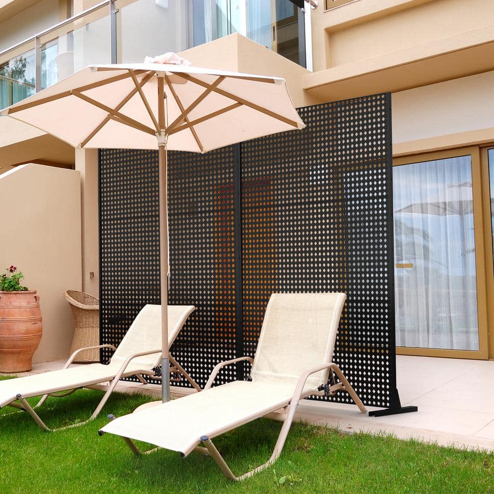 48 in. Metal Garden Fence Outdoor Privacy Screen Garden Screen Panels in Black(Block) - Hercitys