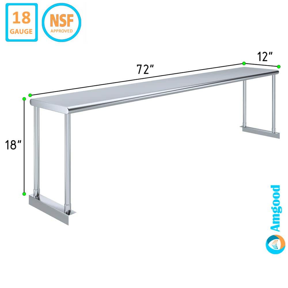 12 in. Deep x 72 in. Long Stainless-Steel Single Tier Over Shelf-Kitchen Prep Table - Hercitys