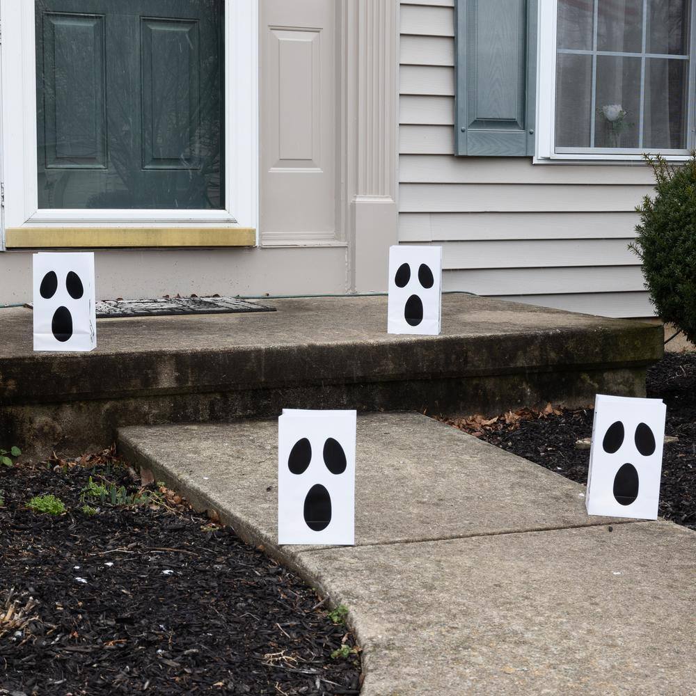 10 in. White LED Battery Operated LumaLite Luminaria Kit – Ghost Halloween Pathway Lights (6-Count) - Hercitys