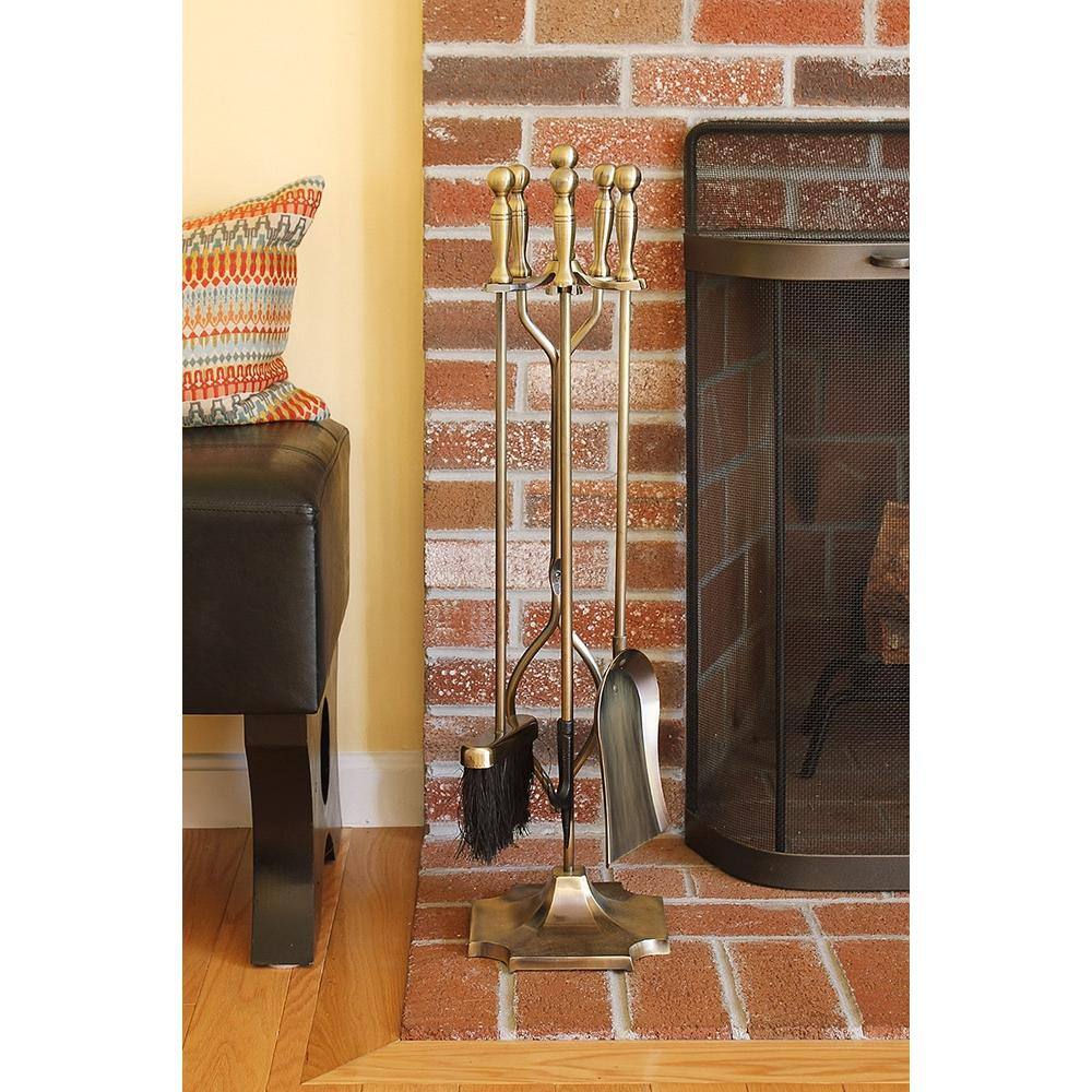 30.5 in. Tall 5-Piece Antique Brass Iron Concord Fireplace Tool Set - Hercitys