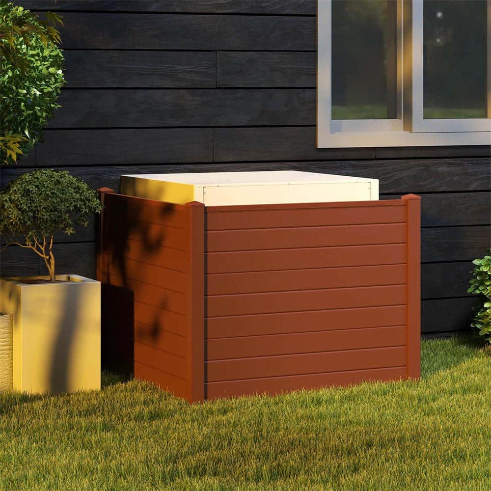 37.5 in. Plastic Garden Fence Screen Panel Kit with 3-Ground Stakes in Brown (Set of 2) - Hercitys