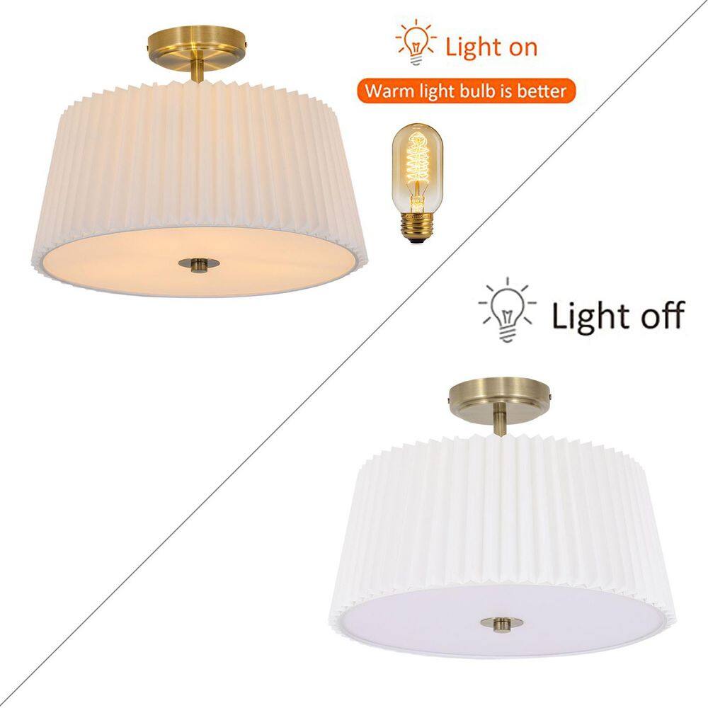 16 in. Modern 3-Light White Fabric Semi-Flush Mount Ceiling Light with Pleated Shade - Hercitys