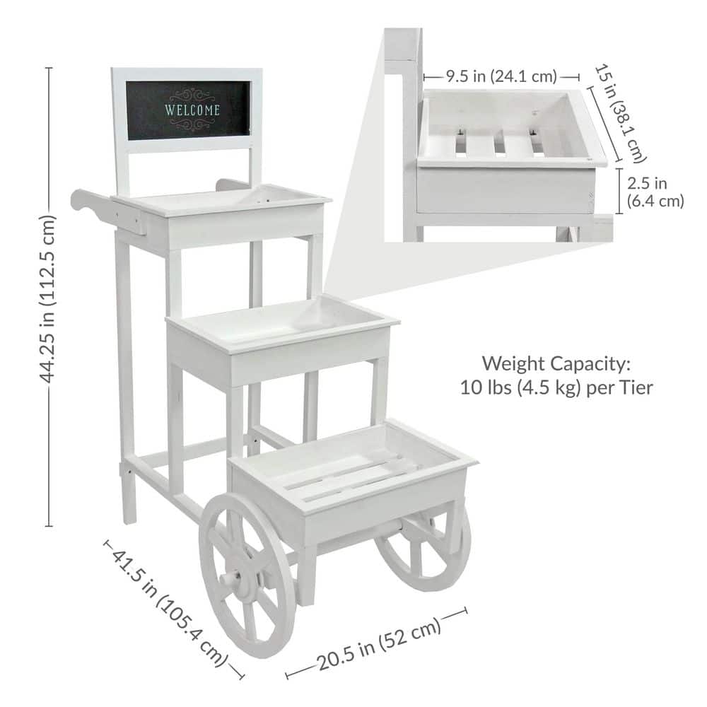 3-Tiered Fir Wood 9.5 in. L x 15 in. W x 2.75 in. H x 20.5 in. D Plant Stand with Chalkboard-White - Hercitys