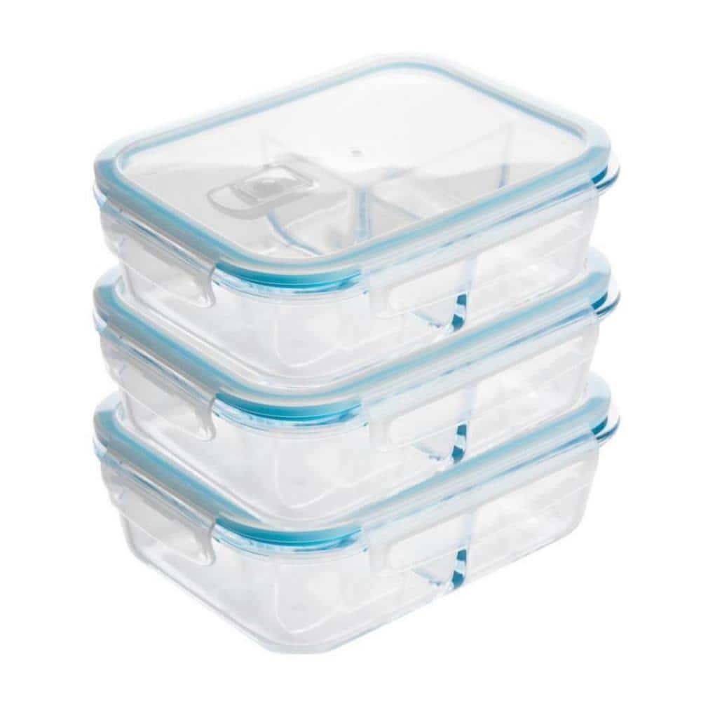 51 oz. 3-Piece Glass 3 Divider Meal Prep Containers - Hercitys