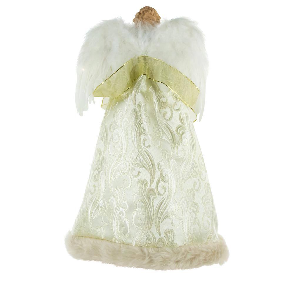 18 in. Lighted White and Gold Angel in a Dress Christmas Tree Topper – Warm White Lights - Hercitys