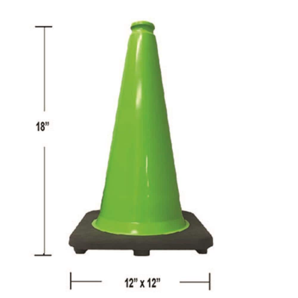 18 in. Lime Green Traffic Cone with Black Base 3 lbs. - Hercitys