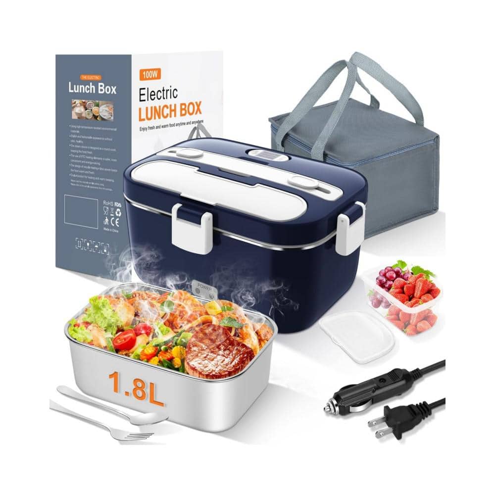 3in1 Stainless Steel Food Storage Container with Lids, Rapid 100W 1. 8L Portable Electric Lunch Box Food Warmer in Blue - Hercitys