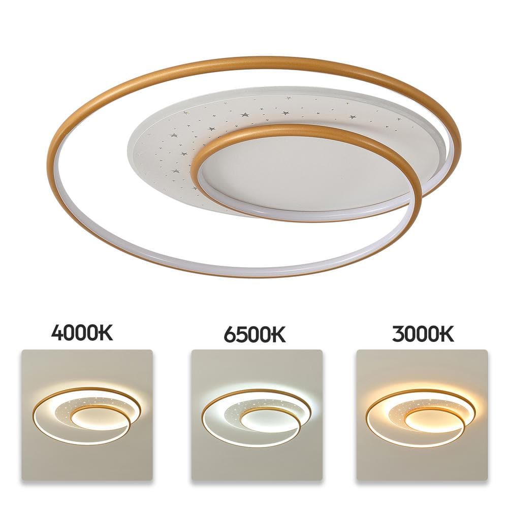 19.68 in. Gold Modern Simple Style Selectable LED Flush Mount Ceiling Light with Remote Control - Hercitys