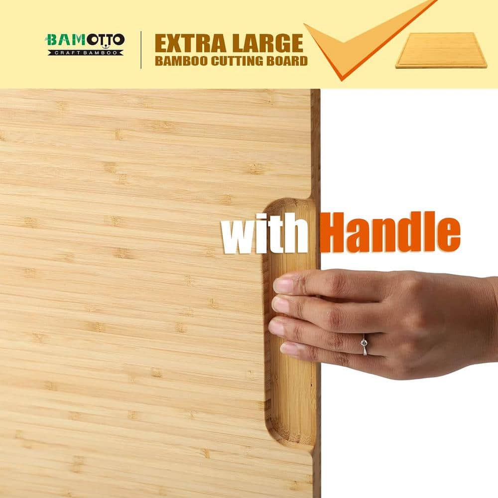 24 x 18 in. Rectangular Extra Large Bamboo Cutting Board Handle, Juice Groove Kitchen Counter Sink - Hercitys