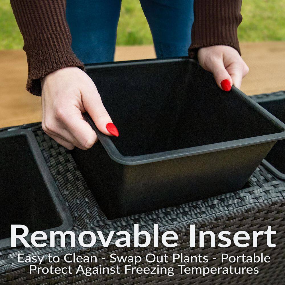 3-Section Plastic Wicker Planter Box with Trellis-Black - Hercitys