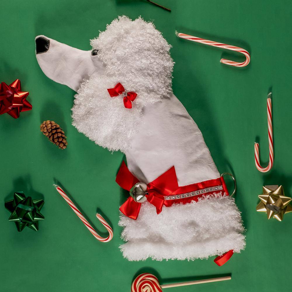 22 in. White Poodle Dog Faux Fur Christmas Stocking - Hercitys