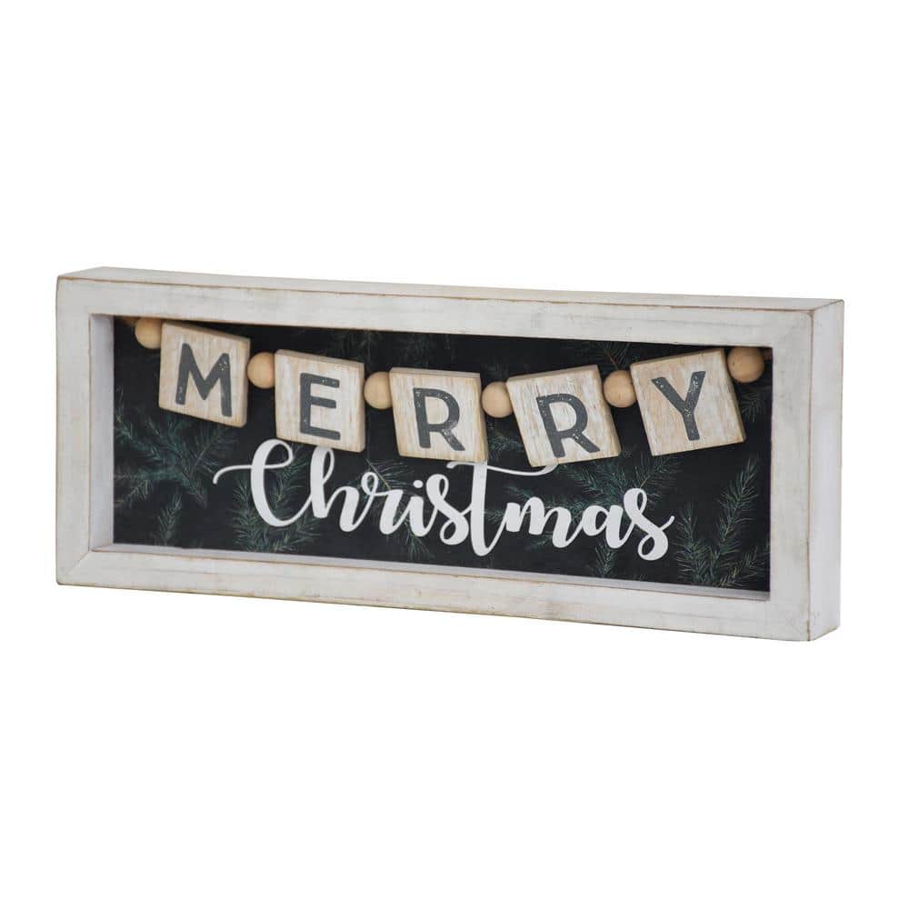 4.75 In. Black and White Farmhouse Wood Merry Christmas Tabletop decor - Hercitys