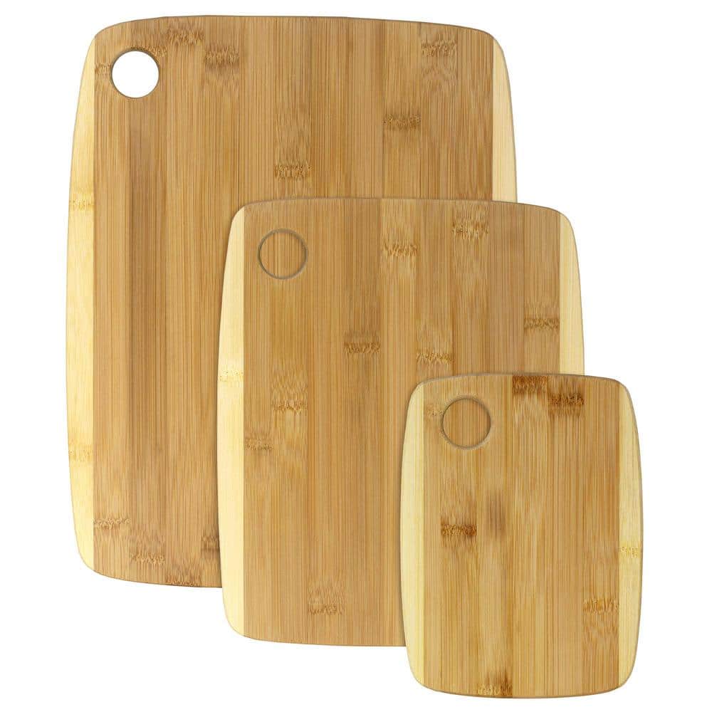 2-Tone Bamboo Cutting Board Set – 3-Piece Flat Grain Serving and Cutting Boards - Hercitys
