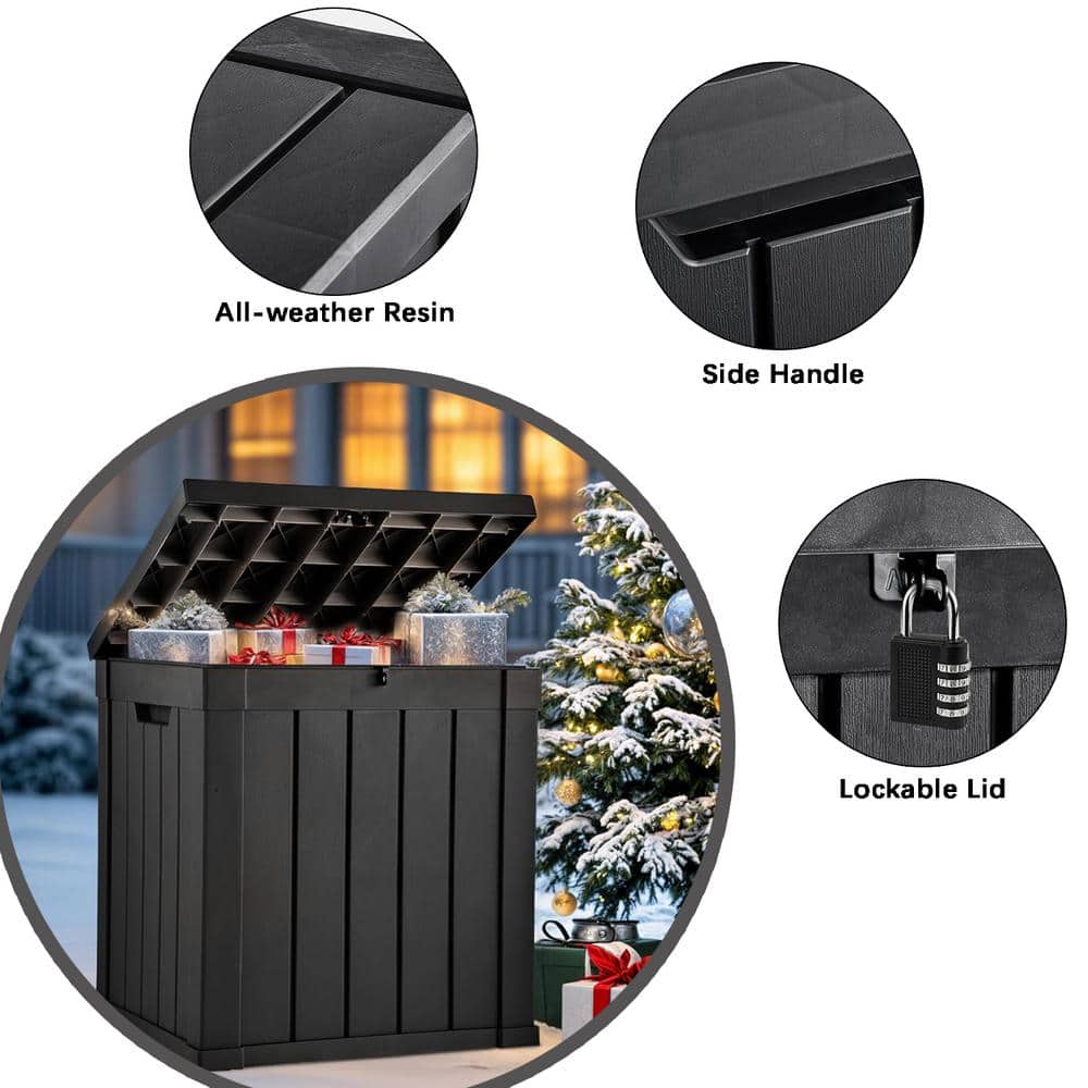 51 Gal. Black Weather Resistant Resin Deck Box with Lockable Lid and Side Handles - Hercitys