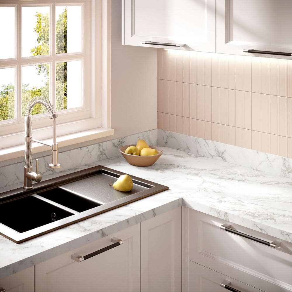 4 ft. L x 1-1/8 in . T Configurable Laminate Countertop in Matte Marmo Eracle with Square Edge - Hercitys