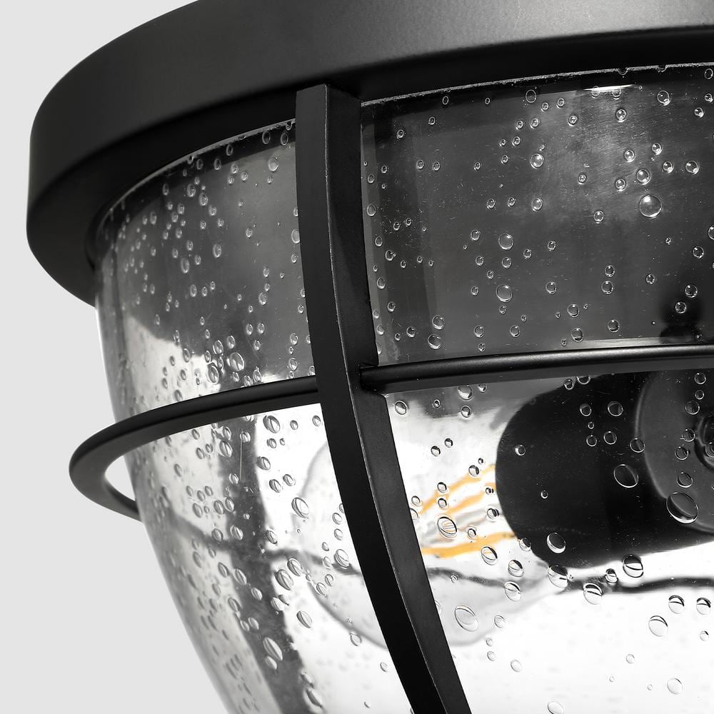 12.8 in. 2-Light Matte Black Barreled Cage Flush Mount Ceiling Light - Hercitys