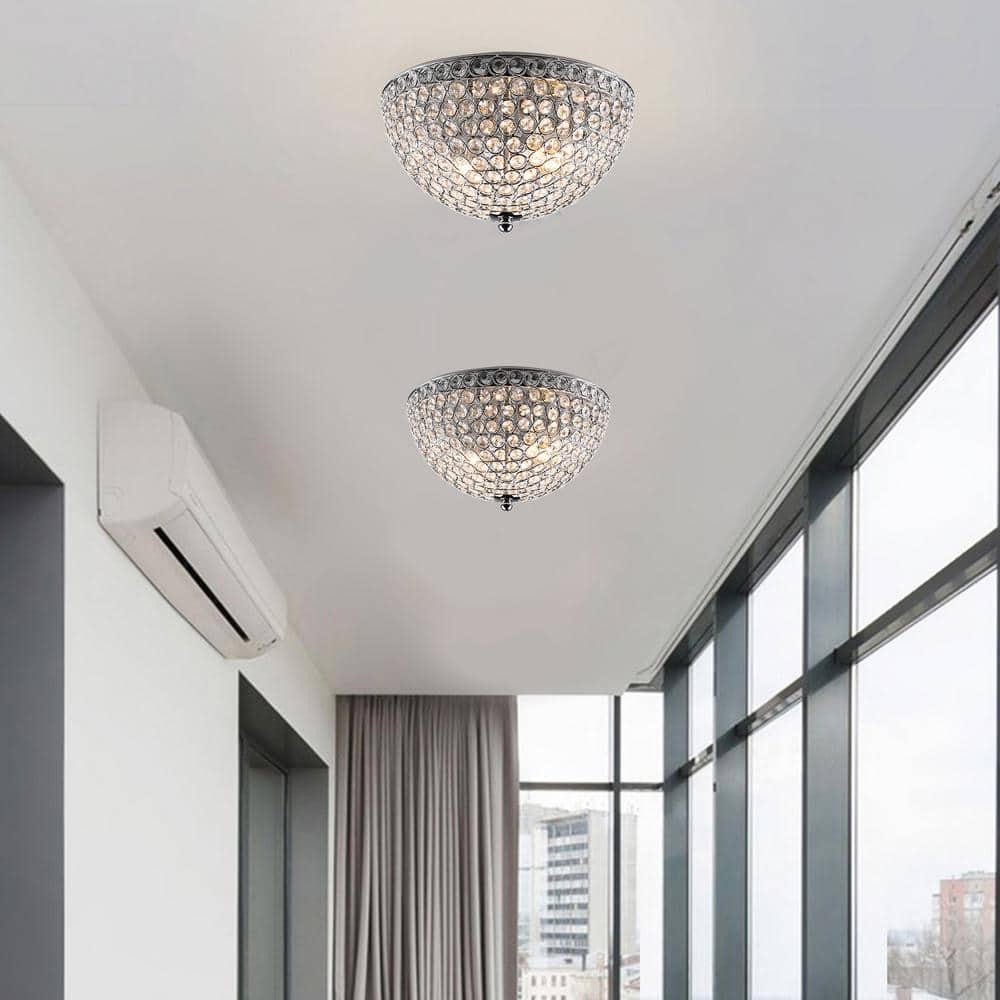 12 in. 2-Light Chrome Crystal Flush Mount - Hercitys