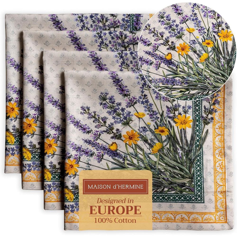 20 in. W x 20 in. H Fanny Lavender 100% Cotton Everyday Reusable Square Napkins Cloth Washable for Wedding (Set of 4) - Hercitys