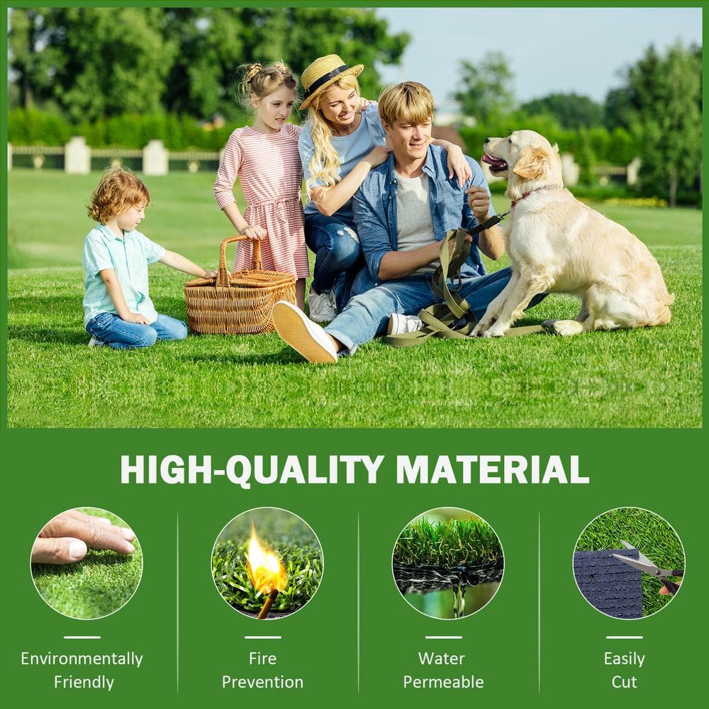 3.3 ft. x 10 ft. Green Artificial Grass Realistic Synthetic Thick Fake Faux Grass Rug with Drainage Holes (2Pack) - Hercitys