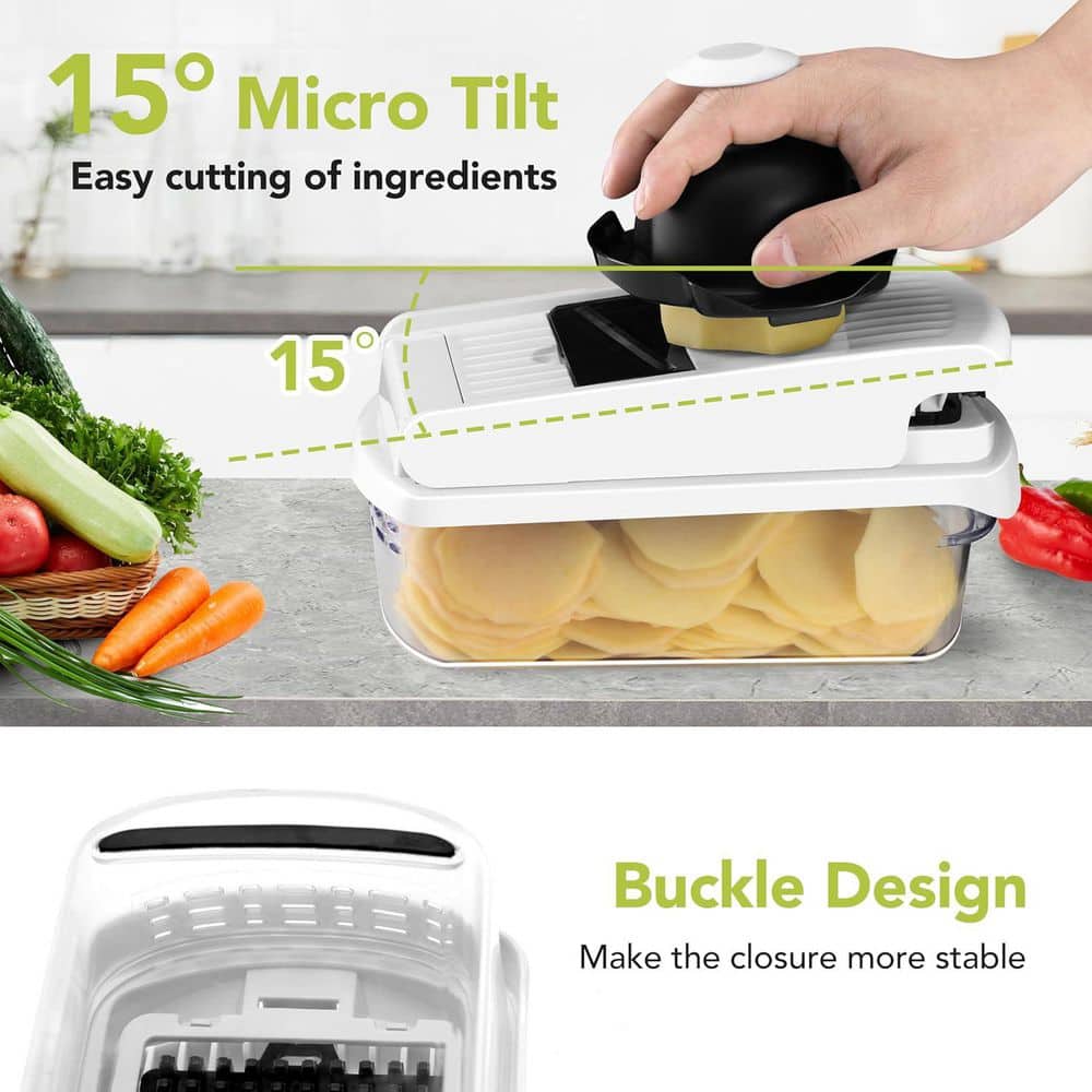 12-in-1 Multifunctional Vegetable Chopper with 7 Blades White Kitchen Essential with Container Stainless Steel Tool - Hercitys