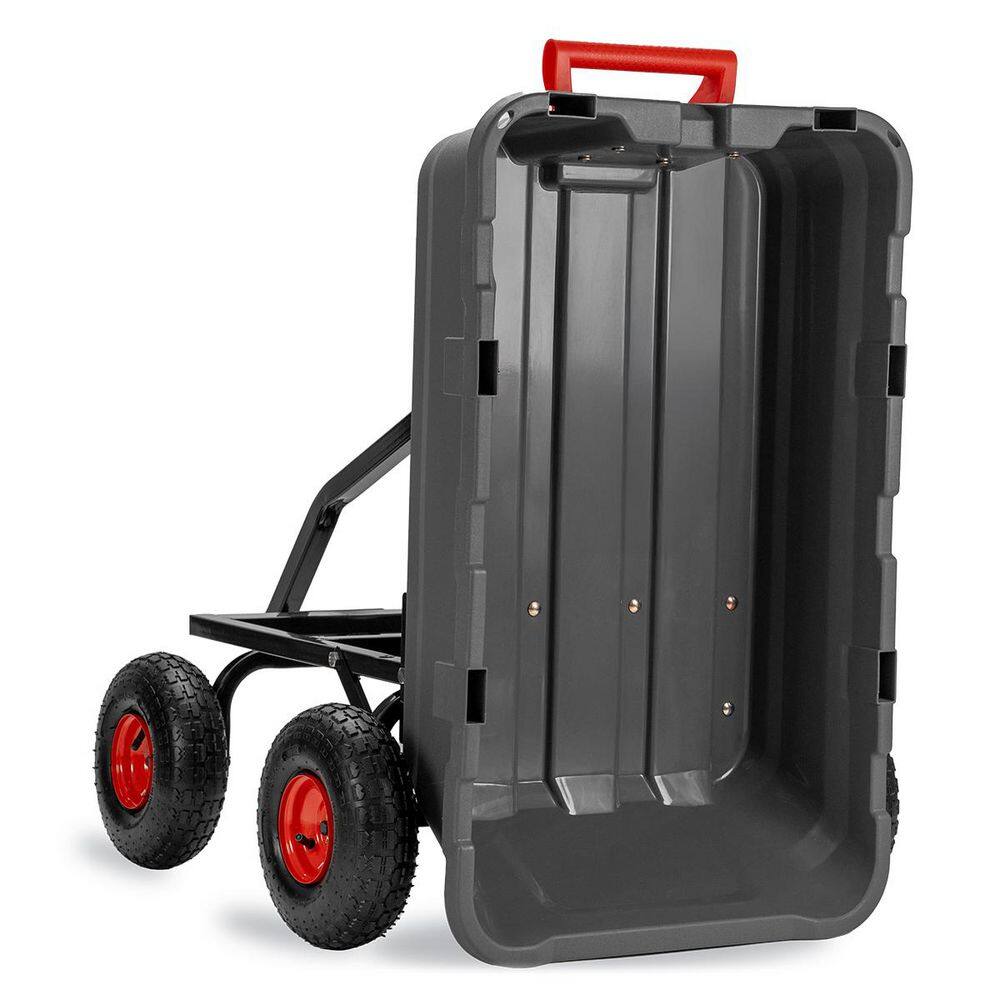 3.2 cu. ft. 800 lbs. Capacity Polyethylene Plastic Dumping Garden Cart with 2-in-1 Handle Convertible to Trailer Hitch - Hercitys