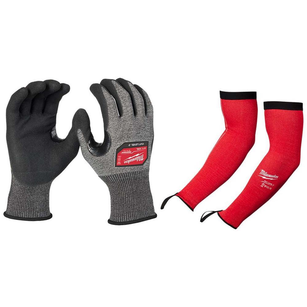 2X-Large Level 3 Cut Resistant High Dexterity Glove with 18 in. Red 4-Way Stretch Cut 3 Resistant Protective Arm Sleeves - Hercitys