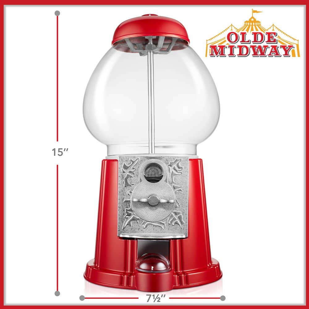 15 in. Gumball Machine, Vintage Style Candy Dispenser, Red - Hercitys