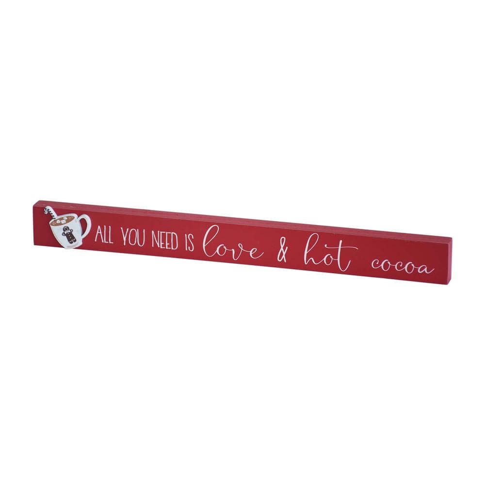 1.75 in. Red Wood All You Need Is Love and Hot Cocoa Christmas Tabletop Sign - Hercitys