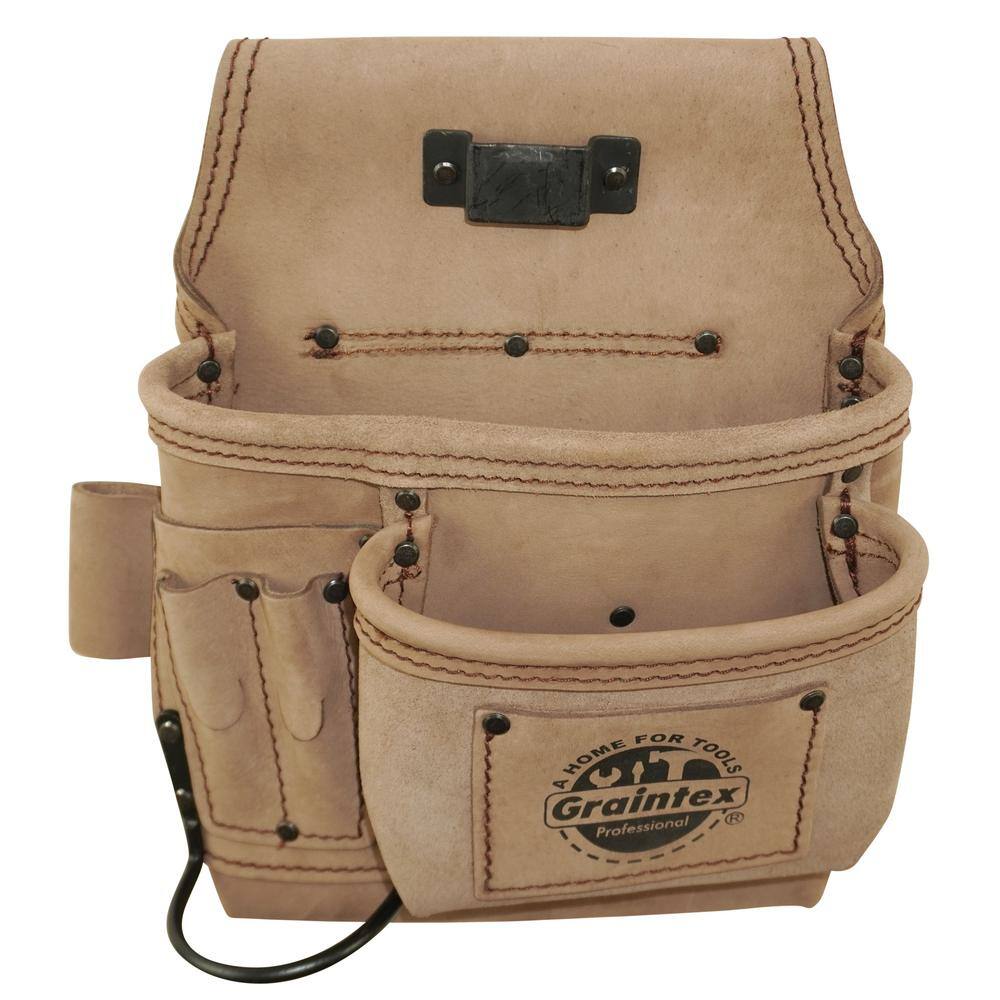 5-Pocket Right Handed Beige Top Grain Leather Tool Pouch - Hercitys
