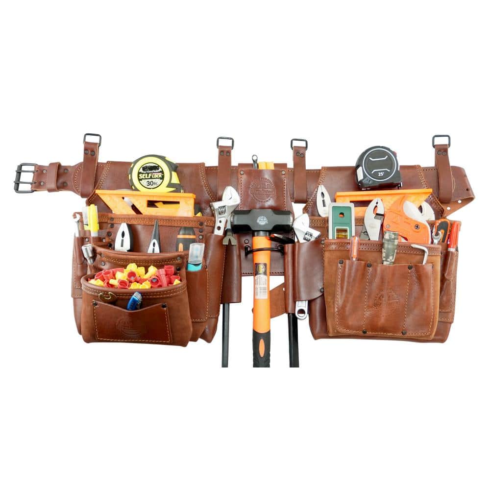 14-Pocket Framers Professional Tool Belt with Top Ambassador Series Grain Leather (4-Piece) - Hercitys