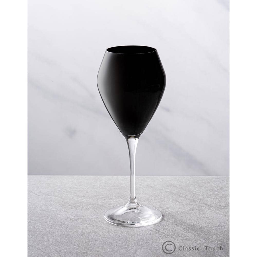 14 oz. – Set of 6 V-Shaped Wine Glasses Black with Clear Stem - Hercitys