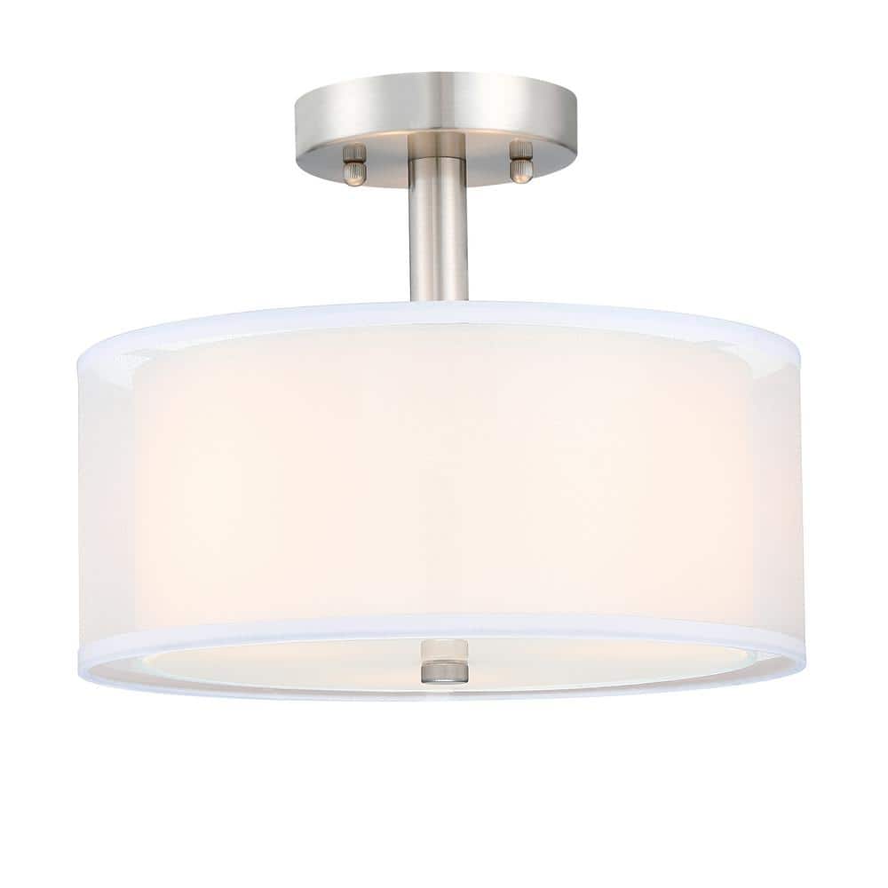 12 in 3-Light Modern Brushed Nickle Semi Flush Mount with Fabric Shade - Hercitys
