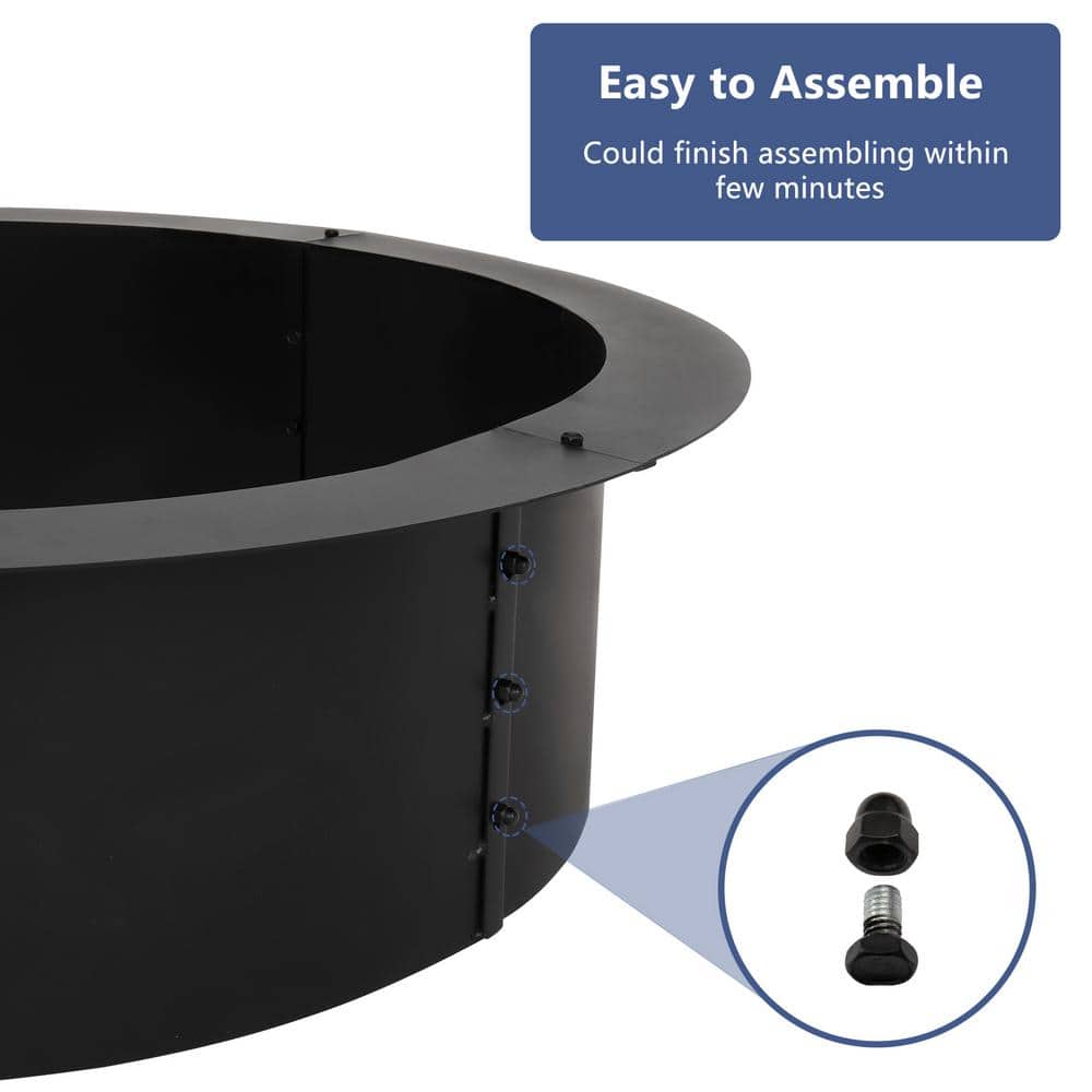 36 in. W x 10 in. H Round Steel Wood Black Fire Pit - Hercitys
