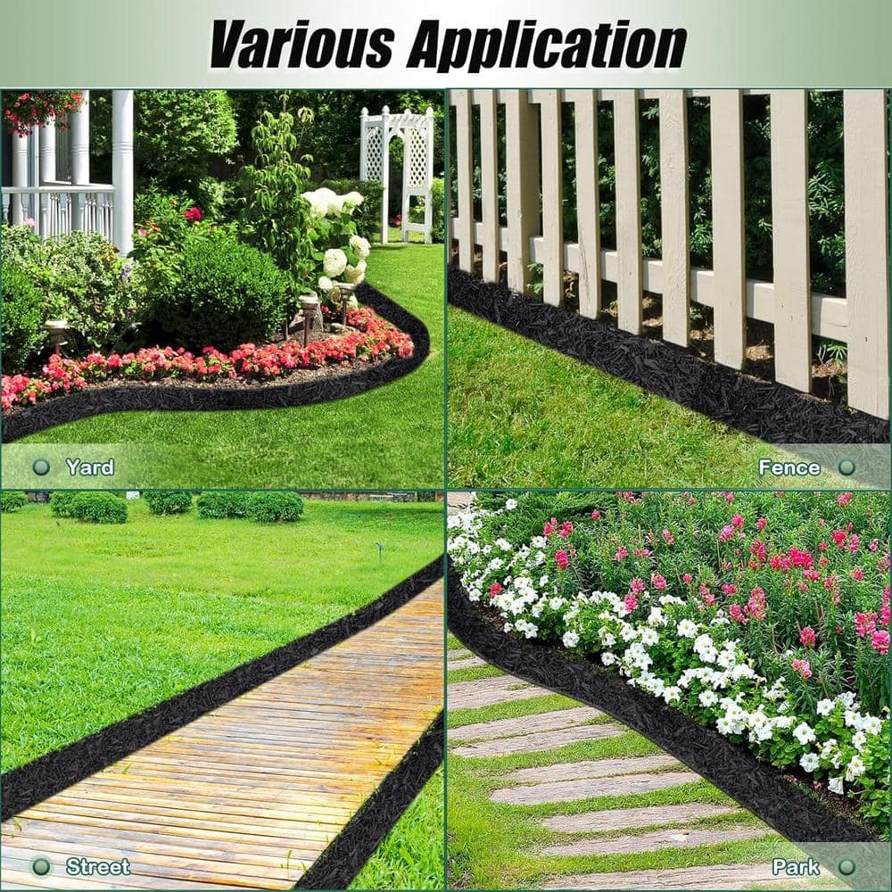 120 in. x 4.5 in. Black Recycled Rubber Mulch Mat Roll for Landscaping Permanent Mulch Edging Border (2-Pack) - Hercitys
